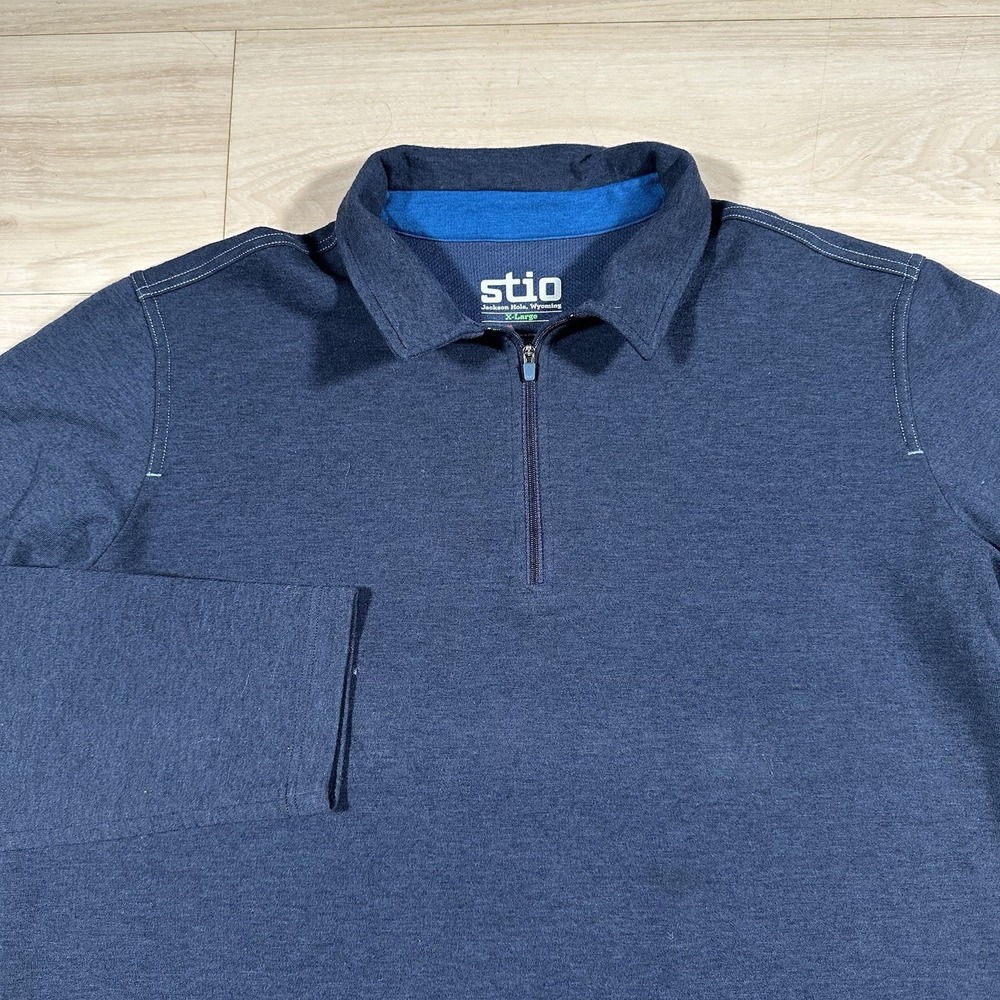 Stio Mens Basis Quarter Zip Merino Wool Blend Pullover Blue Sz L Outdoor Hiking